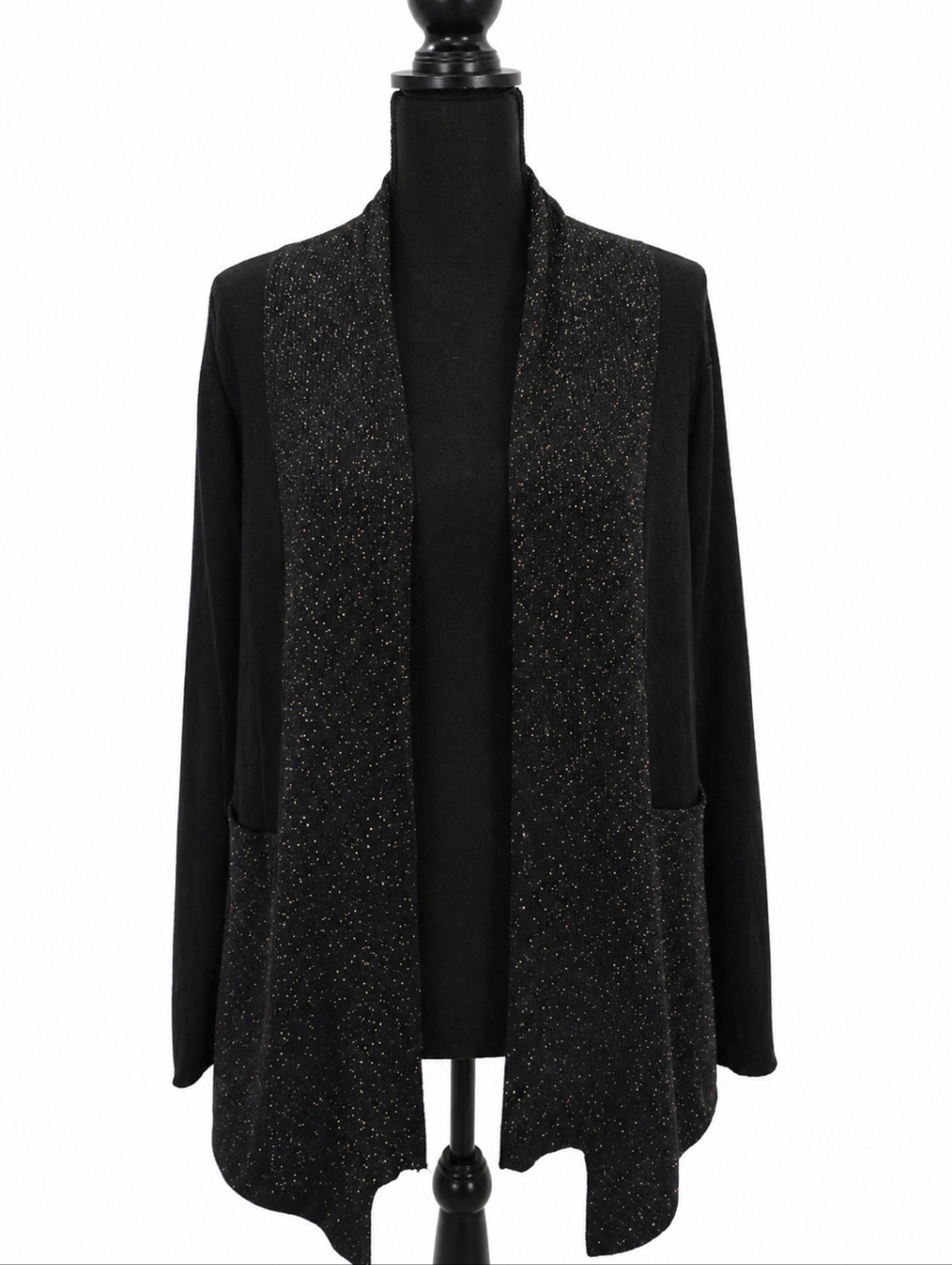 Black Sparkle Open-Front Women's Cardigan Sweater